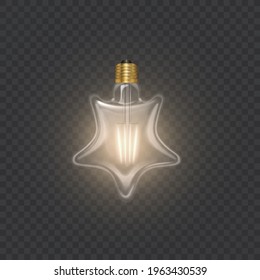 Star shaped bulb in retro style on dark substrate, glowing light bulb in realistic style Vector EPS 10 format