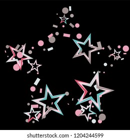 Star shaped Christmas colorful stars confetti falling isolated on black