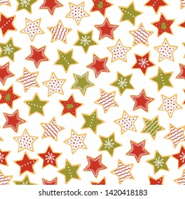 Star shaped Christmas gingerbread seamless pattern. Christmas sweets. Christmas sweets. Vector illustration.
