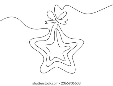 Star shaped christmas tree toy. Christmas and New Year's designs, posters, postcards. one line continuous drawing.