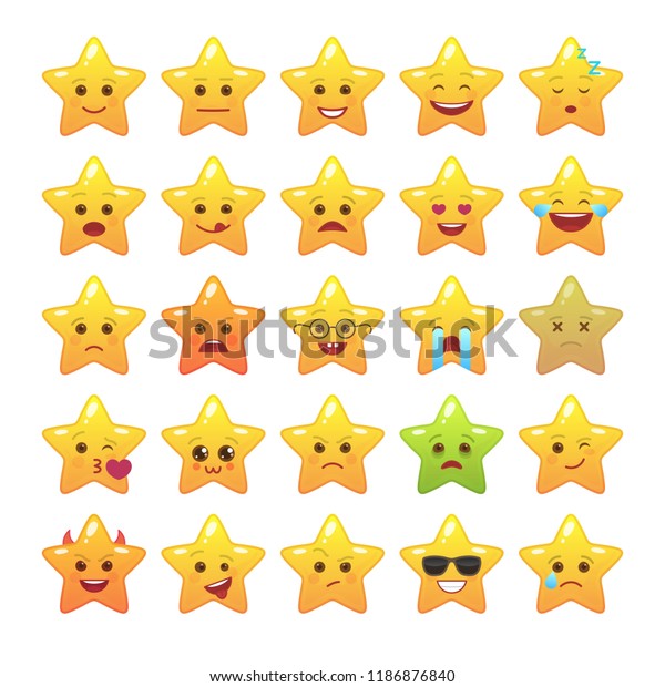 Star Shaped Comic Emoticons Isolated Set Stock Vector (Royalty Free ...