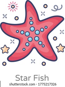 Star shaped echinoderms,  icon of sea star or starfish 