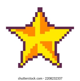 Star Shaped Figure, Isolated Pixelated Object For Arcade. Reward Or Experience Gaining, Obtain Award In Tournament. Celestial Body Pixel Art, 8 Bit Retro Graphics, Old Game Design. Vector In Flat