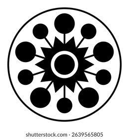 Star shaped formed by ten circles connected to the center. Black and white isolated illustration. Vector 