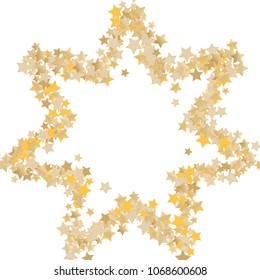 Star shaped frame from Confetti Stars Isolated. Scattered stars. Abstract Confetti Background  for holiday, decorations, paper packaging, textile  design, covers