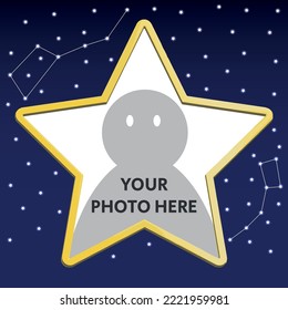 Star Shaped Frame in the Starry Night Sky with Constellations