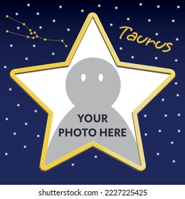 Star Shaped Frame in Starry Night Sky With Taurus Zodiac Constellation