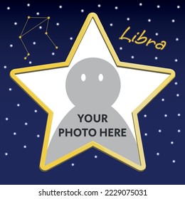 Star Shaped Frame in Starry Night Sky With Libra Zodiac Constellation