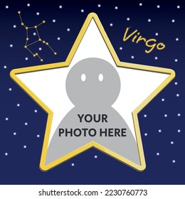 Star Shaped Frame in Starry Night Sky With Virgo Zodiac Constellation