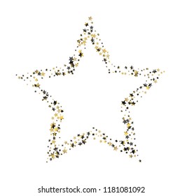 Star shaped frame from stars confetti. Isolated gradient celestial elements. Platinum chrome metal glitter. Holiday celebration luminous glossy vector template for celebration decorations.