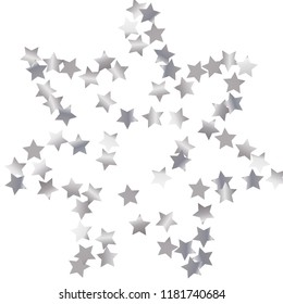 Star shaped frame from stars confetti. Isolated gradient celestial elements. Platinum metal shine. Iridescent glitter festive  celebration vector  template for celebration decorations.