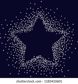 Star shaped frame from stars confetti. Isolated gradient celestial elements. Platinum metal glitter. Holiday celebration luminous glossy vector template for celebration decorations.