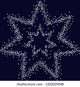 Star shaped frame from stars confetti. Isolated gradient stellar elements. Platinum metal glitter. Iridescent glitter festive  celebration vector  template for celebration decorations.