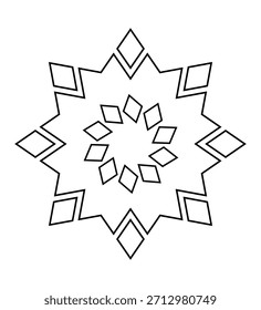 Star shaped geometric mandala with concentric layered diamonds arranged in symmetrical abstract design