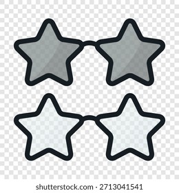 Icono de gafas en forma de estrella, Ilustración vectorial. Gafas de estrella negra, gafas de estrella de fiesta divertida para cumpleaños de niños, carnaval, festival, accesorios de cabina de fotos. Gafas de sol lindas de la historieta aisladas