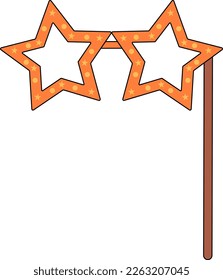 Star shaped glasses mask on stick paper photo booth props. Retro fashion accessory for photo shoot
