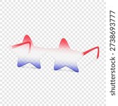 Star shaped glasses with white, blue, red colored stripes. USA flag color American patriotic party eyeglasses. Vector illustration