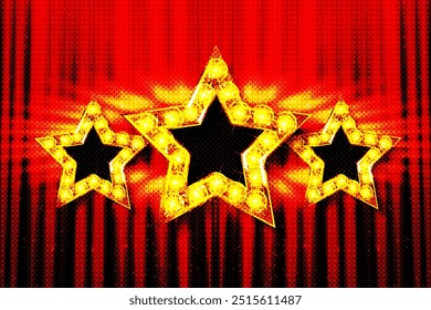 Star shaped gold frame with lighting bulbs, template in vintage style. Vector illustration