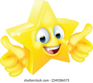 A star shaped happy emoticon cartoon face icon giving a thumbs up