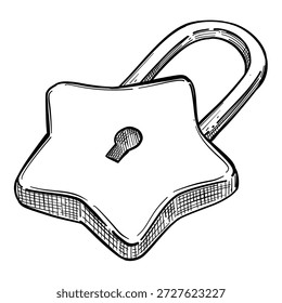 Star Shaped Padlock Security Hand Drawn Illustration