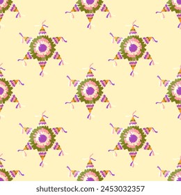 Star shaped pinata seamless pattern on a light background. Mexican culture. Vector illustration