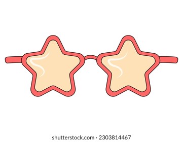 Star shaped sunglasses. Groovy retro fashion style. Vector illustration isolated on white background. 