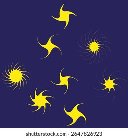 Arranjo de formas de estrelas. Decoração do céu noturno. Elementos amarelos luminosos. Composição cósmica vetorial.