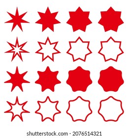 Star shapes collection. Simple silhouetes and outline red stars. Vector illustration isolated on white.