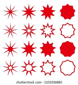 Star shapes collection. Simple silhouetes and outline red stars. Vector illustration isolated on white.