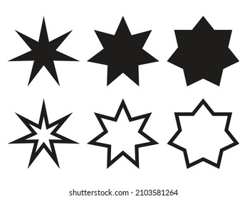 Star shapes collection. Simple silhouetes and outline red stars. Vector illustration isolated on white.