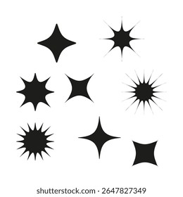 Star shapes collection. Solid black elements. Decorative celestial objects. Vector cosmic symbols.