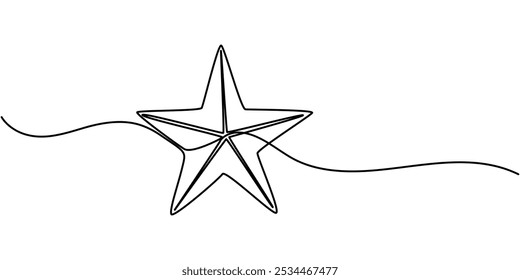 Formas de Estrela Ícone de Linha Contínua, Desenho de Uma Linha ou ilustração de uma estrela, Desenho de Estrela de Decoração, Desenho de Símbolo Brilhante de Estrela