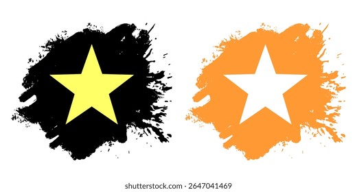 Star shapes with grunge splashes and ink splatters vector, combining excellence with a raw, artistic, distressed feel. Great for edgy ratings, abstract awards, or dynamic textured backgrounds.