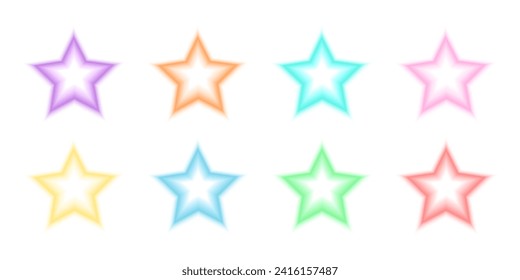 Star shapes in holographic blurry style. Trendy y2k stickers with gradient aura effect in different pastel colors isolated on white background. Vector illustration