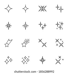 Star shapes line icons set, outline vector symbol collection, linear style pictogram pack. Signs, logo illustration. Set includes icons as falling star, christmas decoration, firework, starburst