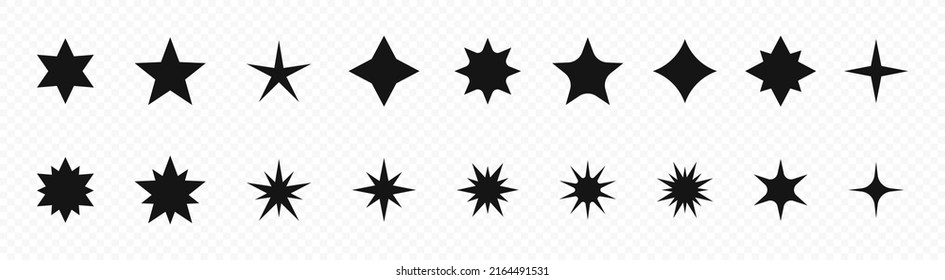 Star shapes. Sparcle icons. Starburst icons. Star icons collection. Star icons isolated on transparent background. Isolated vector graphic EPS 10