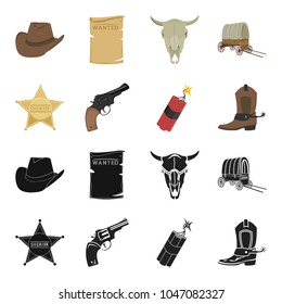 Star sheriff, Colt, dynamite, cowboy boot. Wild West set collection icons in black,cartoon style vector symbol stock illustration web.