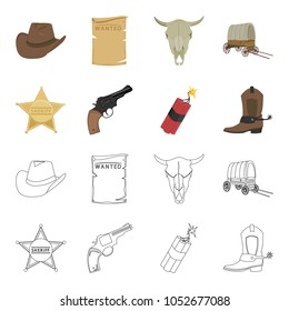 Star sheriff, Colt, dynamite, cowboy boot. Wild West set collection icons in cartoon,outline style vector symbol stock illustration web.
