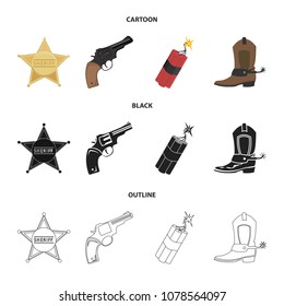 Star sheriff, Colt, dynamite, cowboy boot. Wild West set collection icons in cartoon,black,outline style vector symbol stock illustration web.