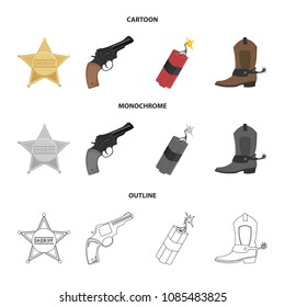 Star sheriff, Colt, dynamite, cowboy boot. Wild West set collection icons in cartoon,outline,monochrome style vector symbol stock illustration web.