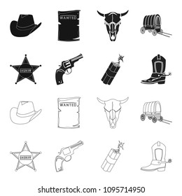 Star sheriff, Colt, dynamite, cowboy boot. Wild West set collection icons in black,outline style vector symbol stock illustration web.