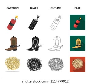 Star sheriff, Colt, dynamite, cowboy boot. Wild West set collection icons in cartoon,black,outline,flat style vector symbol stock illustration web.