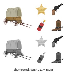 Star sheriff, Colt, dynamite, cowboy boot. Wild West set collection icons in cartoon,monochrome style vector symbol stock illustration web.