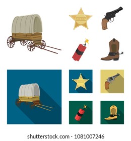 Star sheriff, Gun, dynamite, cowboy boot. Wild West set collection icons in cartoon,flat style vector symbol stock illustration web.