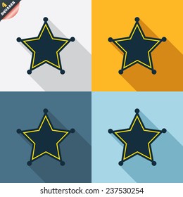 Star Sheriff sign icon. Police button. Sheriff symbol. Four squares. Colored Flat design buttons. Vector