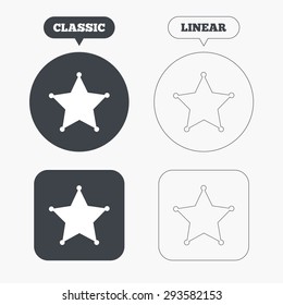 Star Sheriff sign icon. Police button. Sheriff symbol. Classic and line web buttons. Circles and squares. Vector