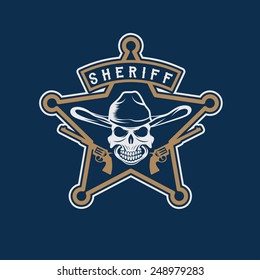 star of sheriff with skull in hat and guns
