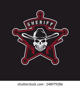 star of sheriff with skull in hat and guns