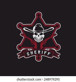 star of sheriff with skull in hat and guns