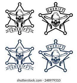 star of sheriff with skull in hat and guns